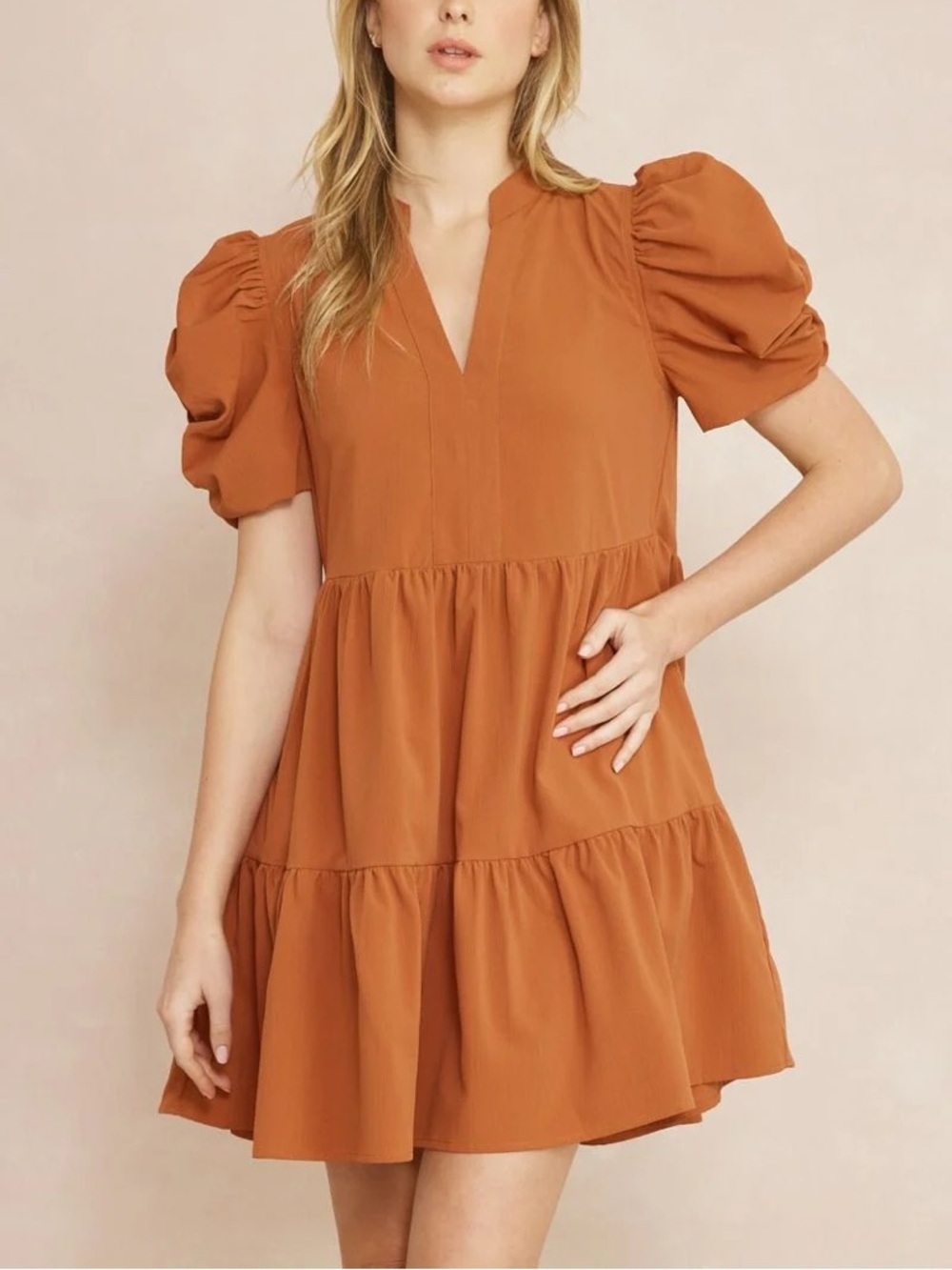 entro Peach-Orange V-Neck layered dress medium
